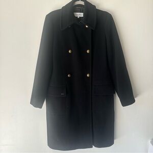 Calvin Klein Womens Black Pea Coat | Size 8 | Wool Blend Double Breasted Lined